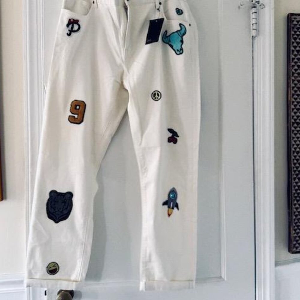 ASOS Skinny Jeans In White With Patches - Picture 11 of 14